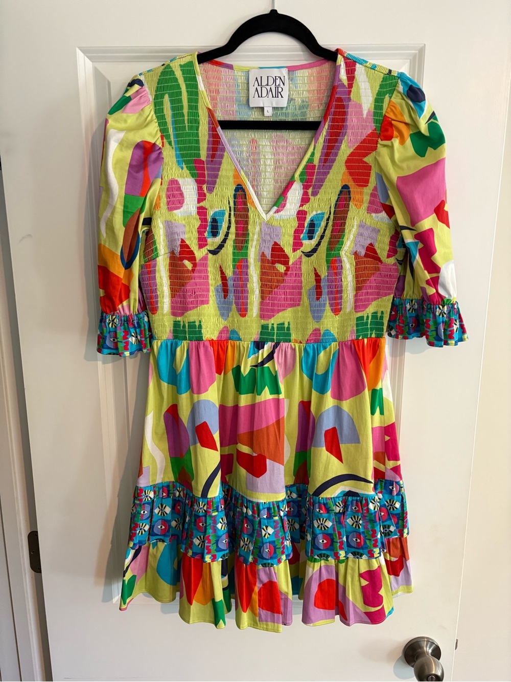 Alden Adair Lime Multi Abstract Print Mini Dress